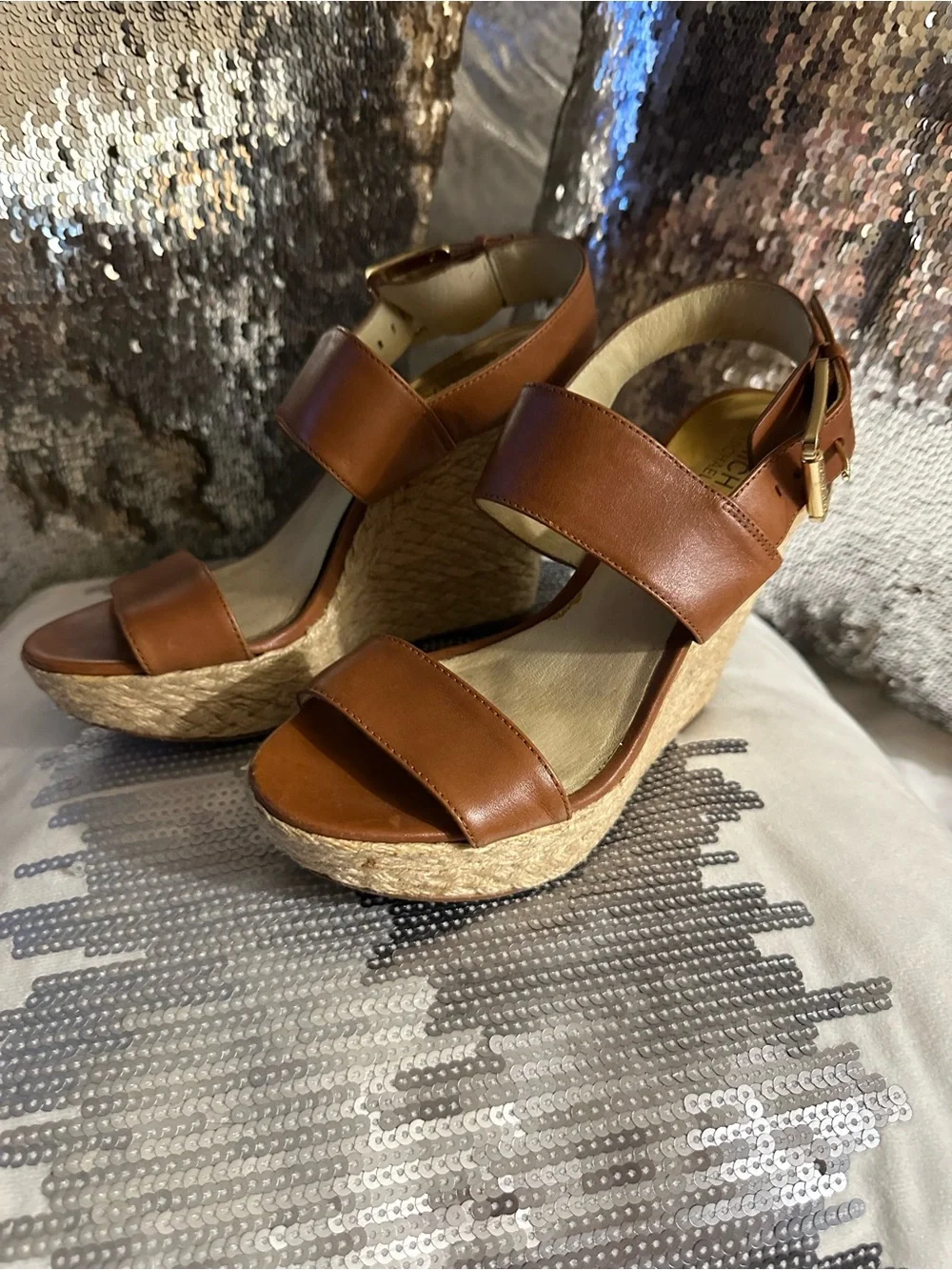 MICHAEL Michael Kors Tan Brown Espadrille Wedge Sandals